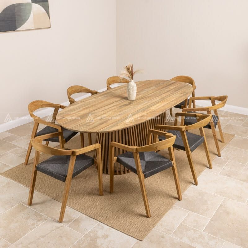 Bộ bàn ăn mặt oval 8 ghế thiết kế thoải mái
