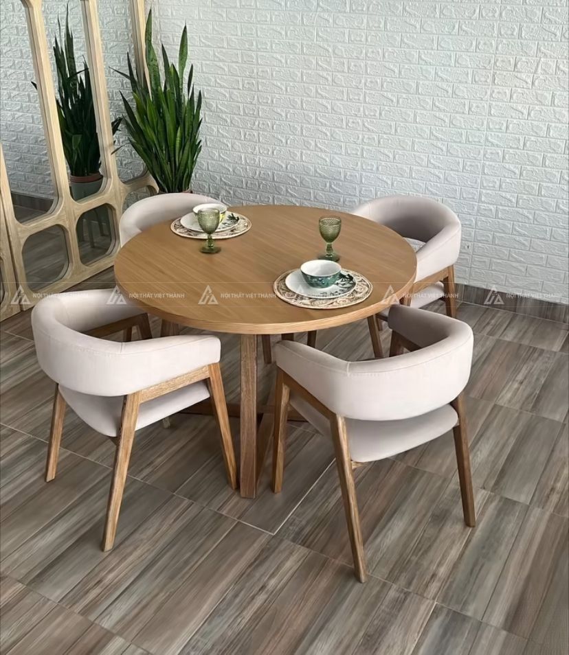 Mẫu bộ bàn ăn mặt bàn tròn 4 ghế hiện đại
