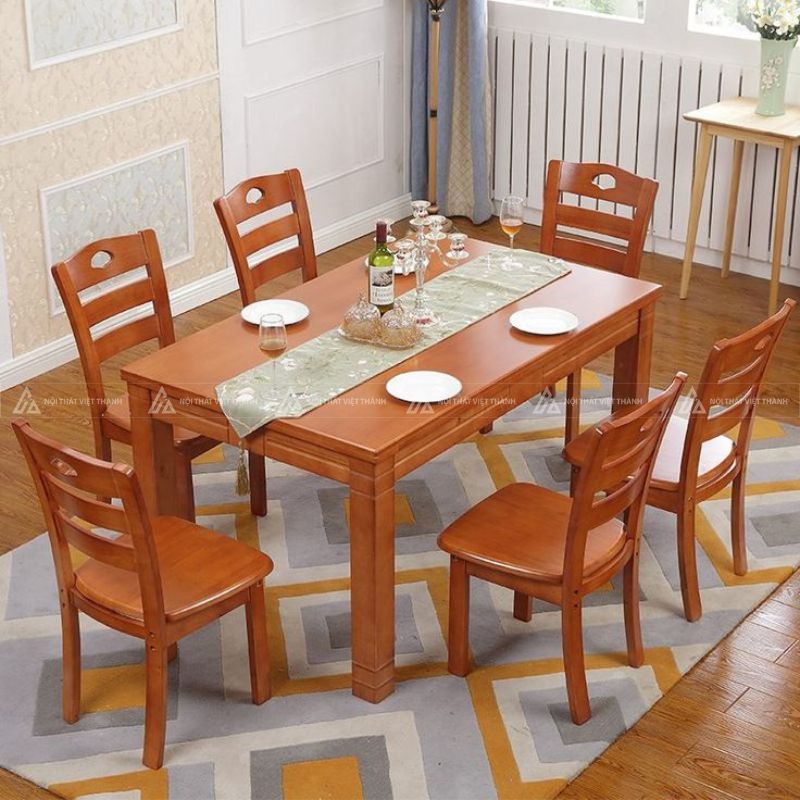 Bộ bàn ăn gỗ 6 ghế thiết kế đơn giản 