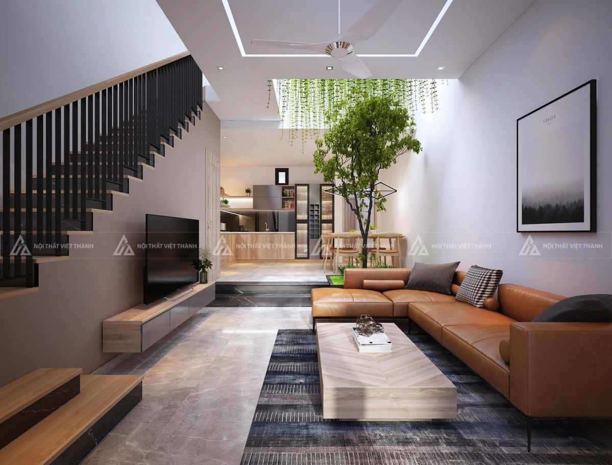 Bố trí nội thất nhà ống tận dụng áng sáng từ giếng trời