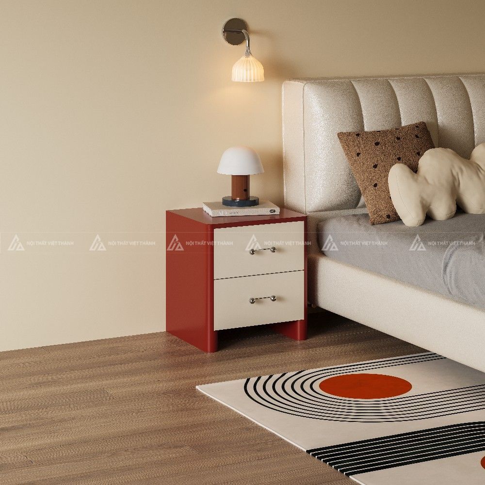 Mẫu tủ đầu giường màu đỏ đô nhỏ gọn