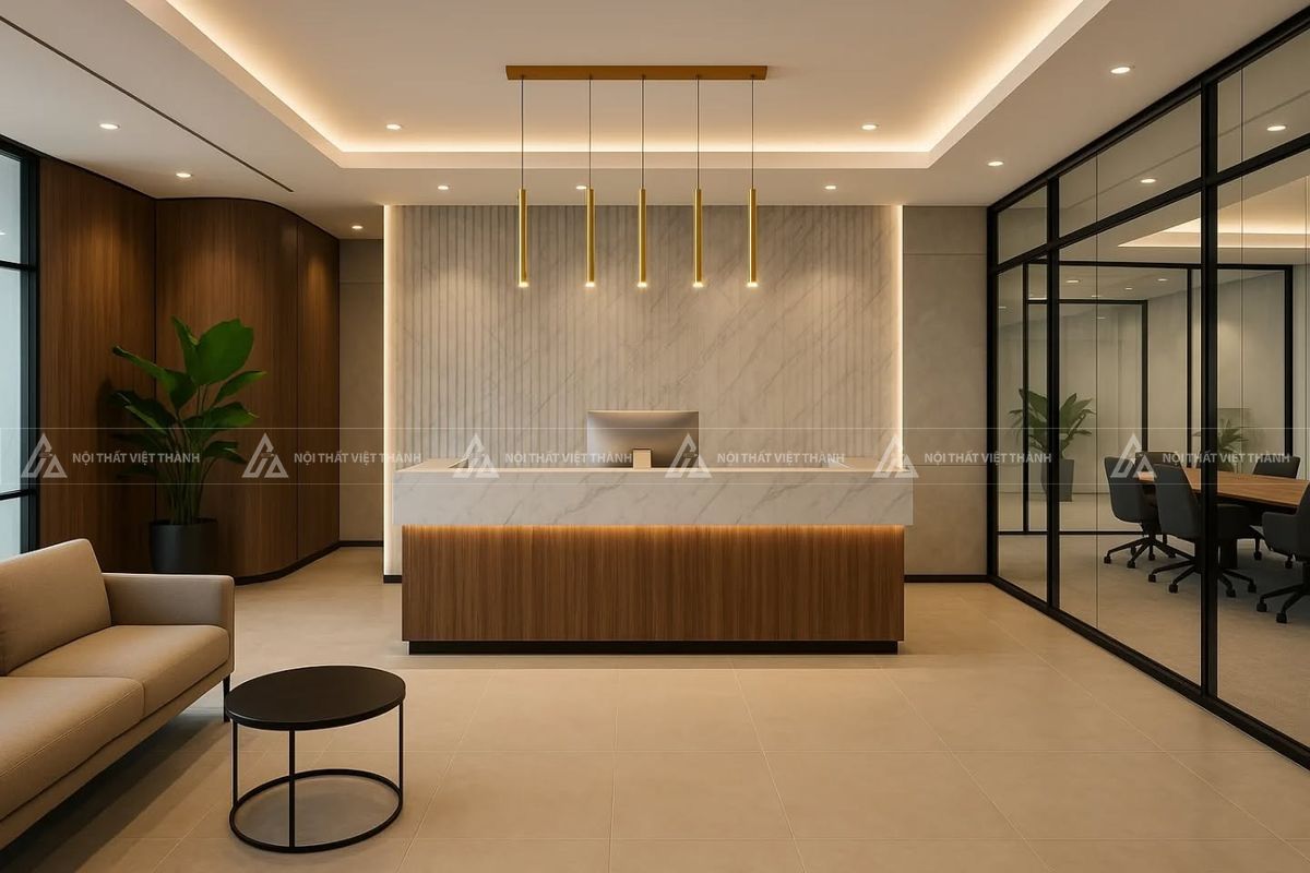 Mẫu quầy lễ tân văn phòng tinh tế và chuyên nghiệp