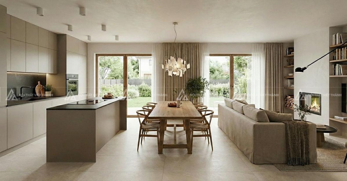 Nội thất nhà cấp 4 phòng khách liền bếp