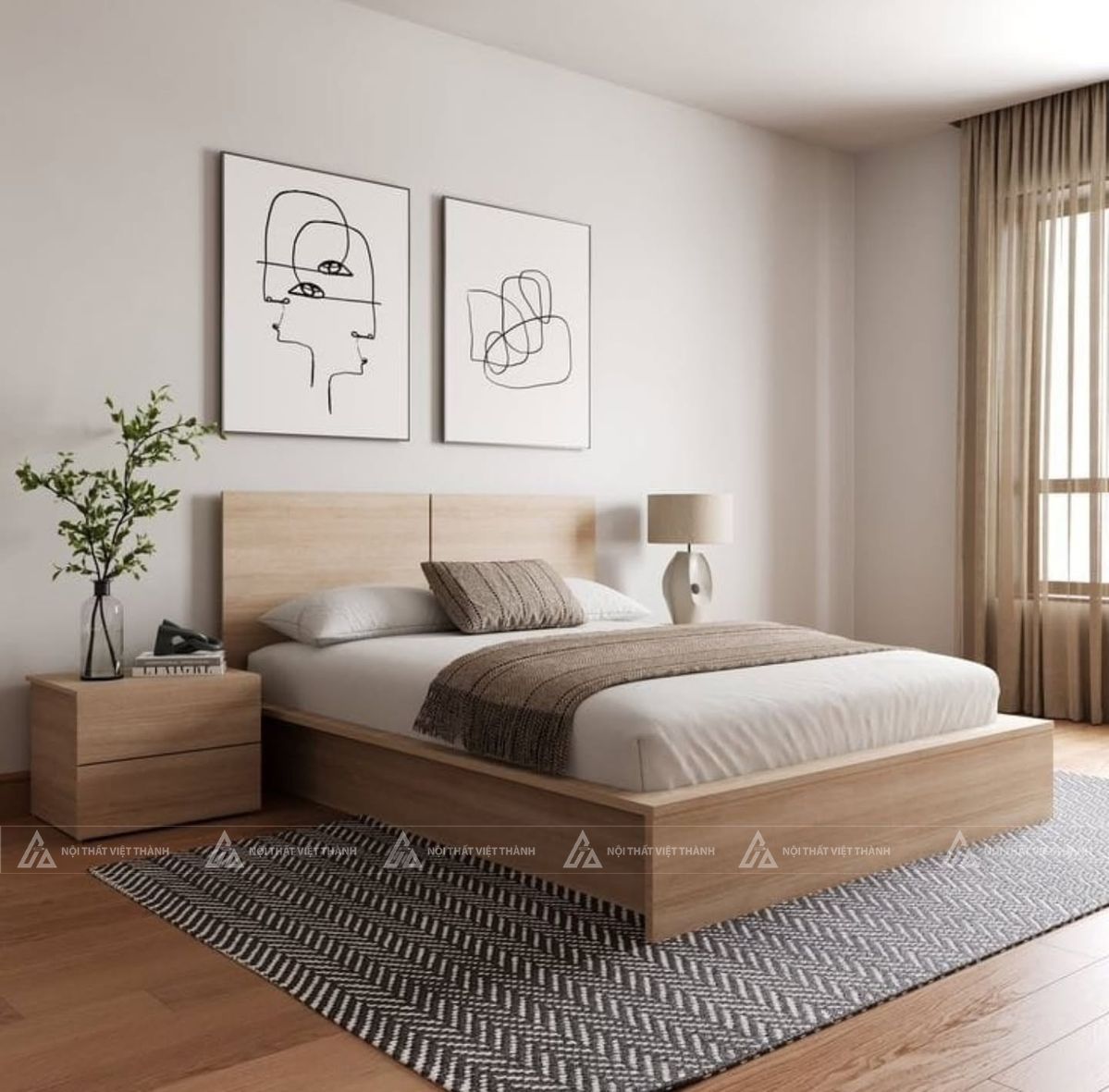 Mẫu giường ngủ đôi nhỏ gỗ công nghiệp