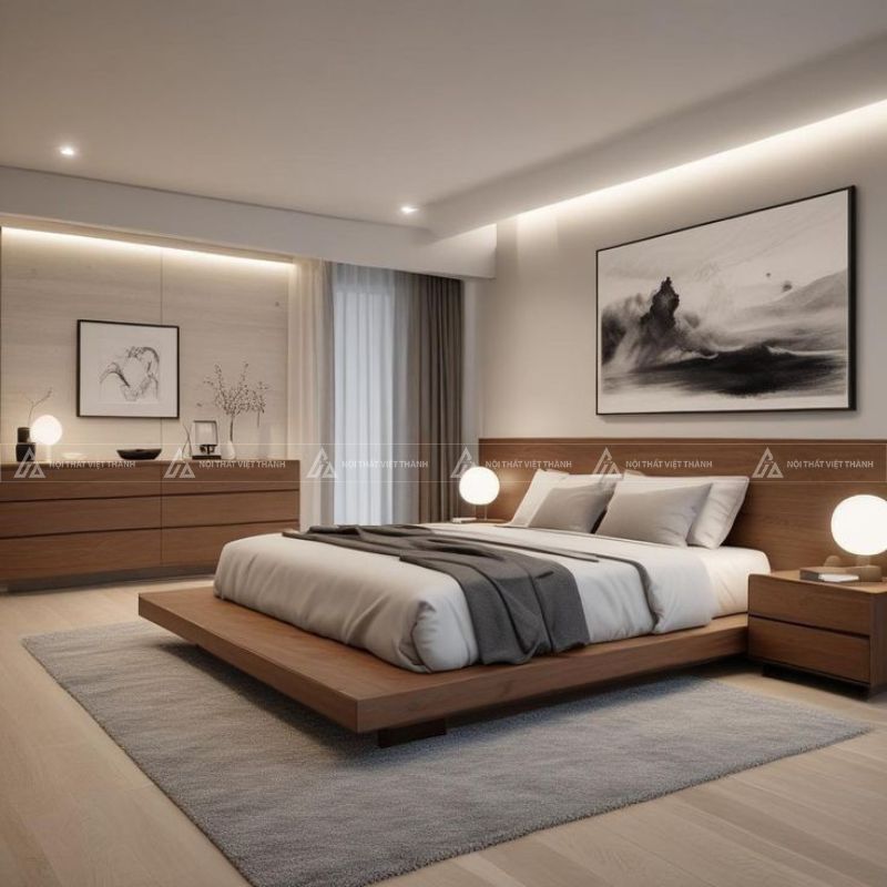 Giường ngủ đôi lớn thiết kế dạng bệt 