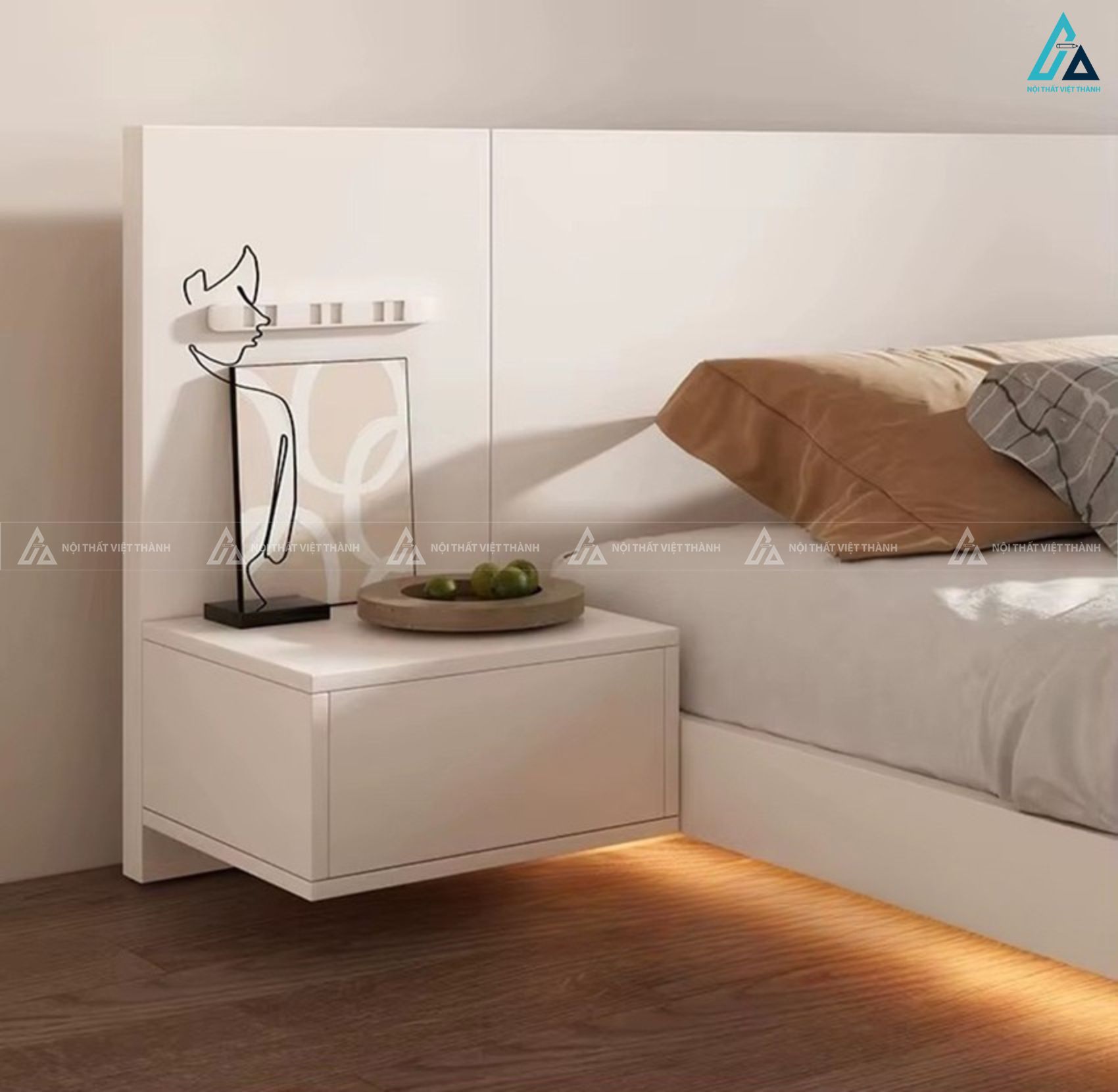 Giường gỗ công nghiệp hiện đại phong cách tối giản tích hợp led 4