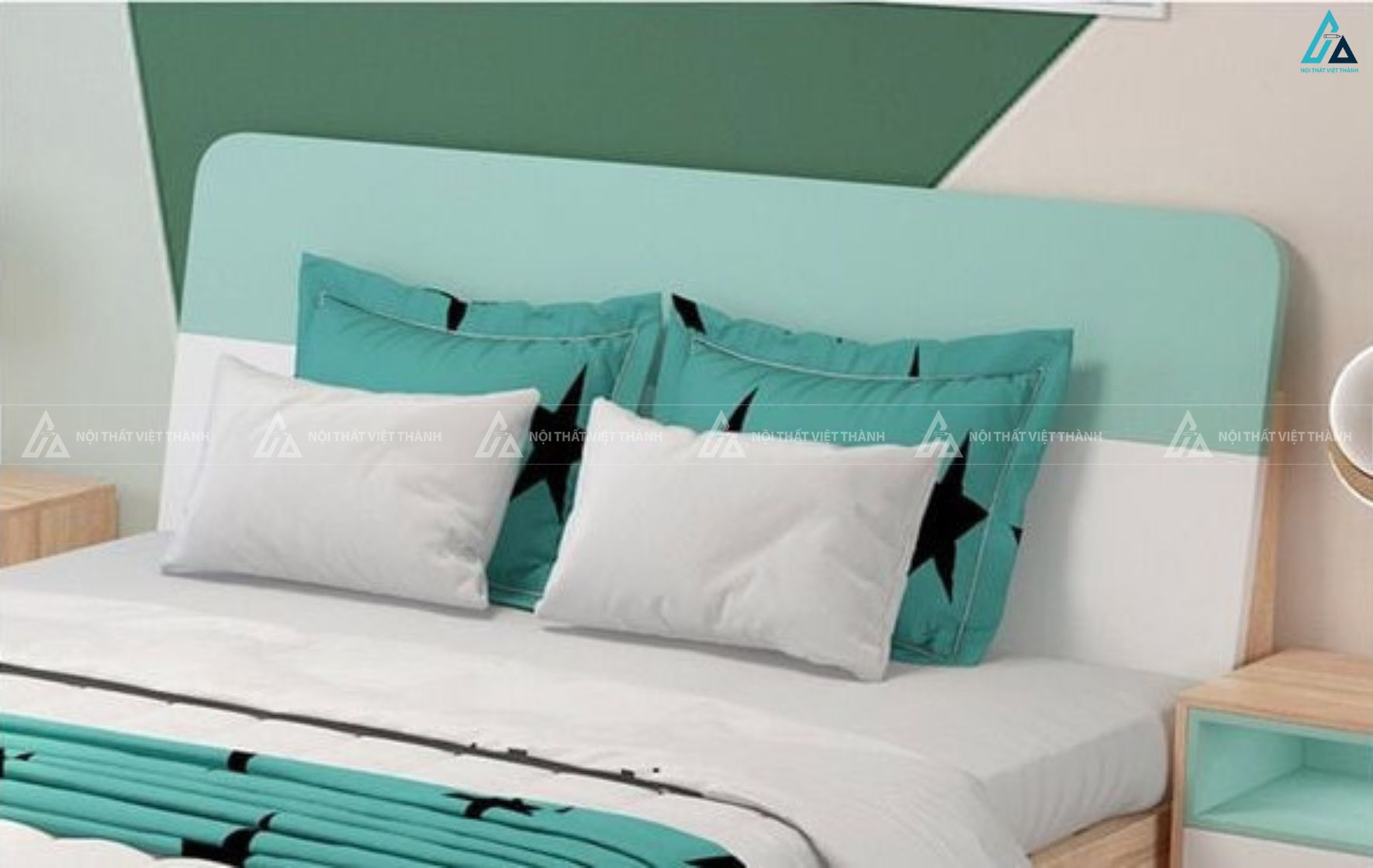 Giường gỗ công nghiệp thiết kế thông minh phối màu trẻ trung tươi sáng 3