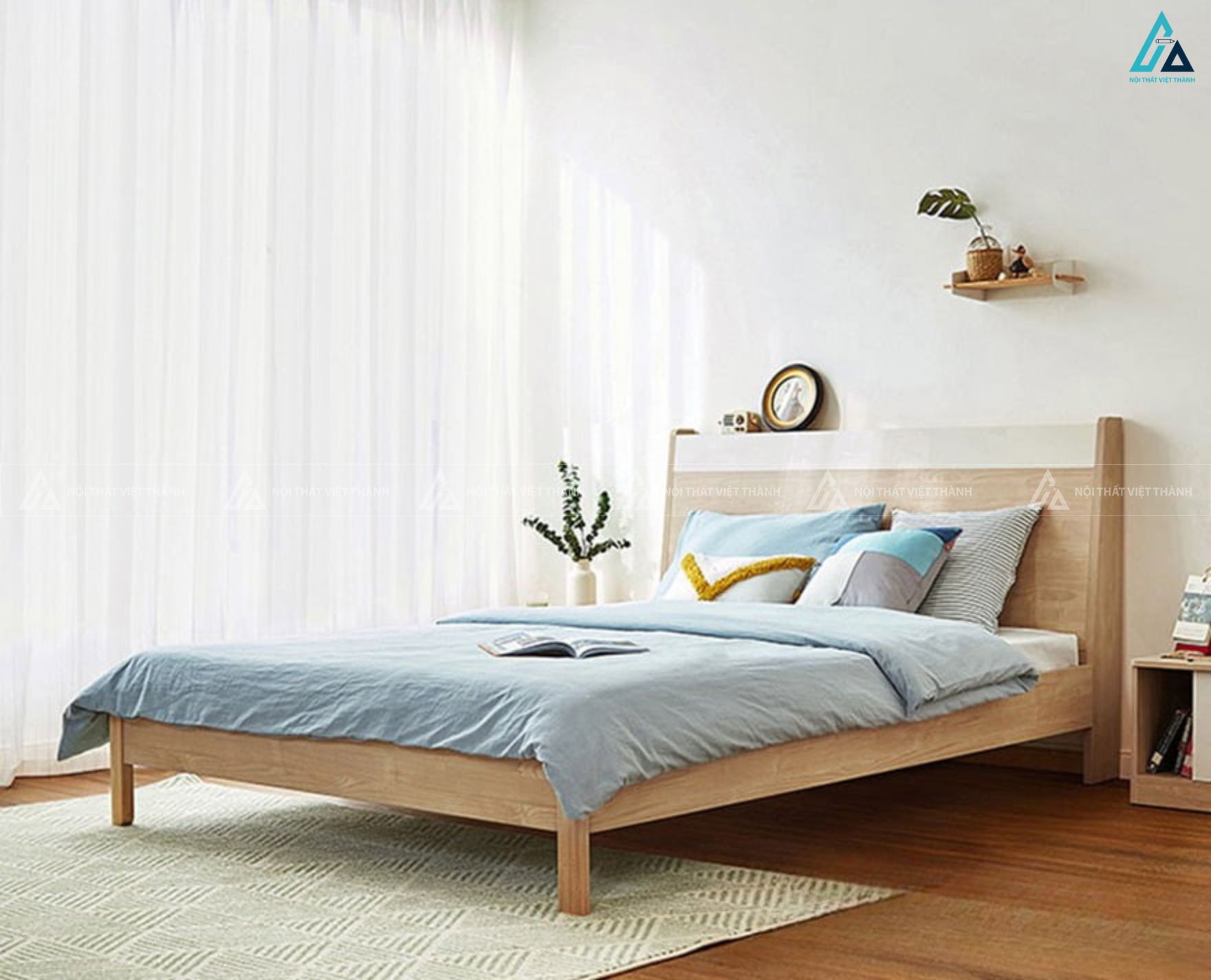 Giường gỗ công nghiệp hiện đại thiết kế tối giản cho phòng ngủ ấm áp 1