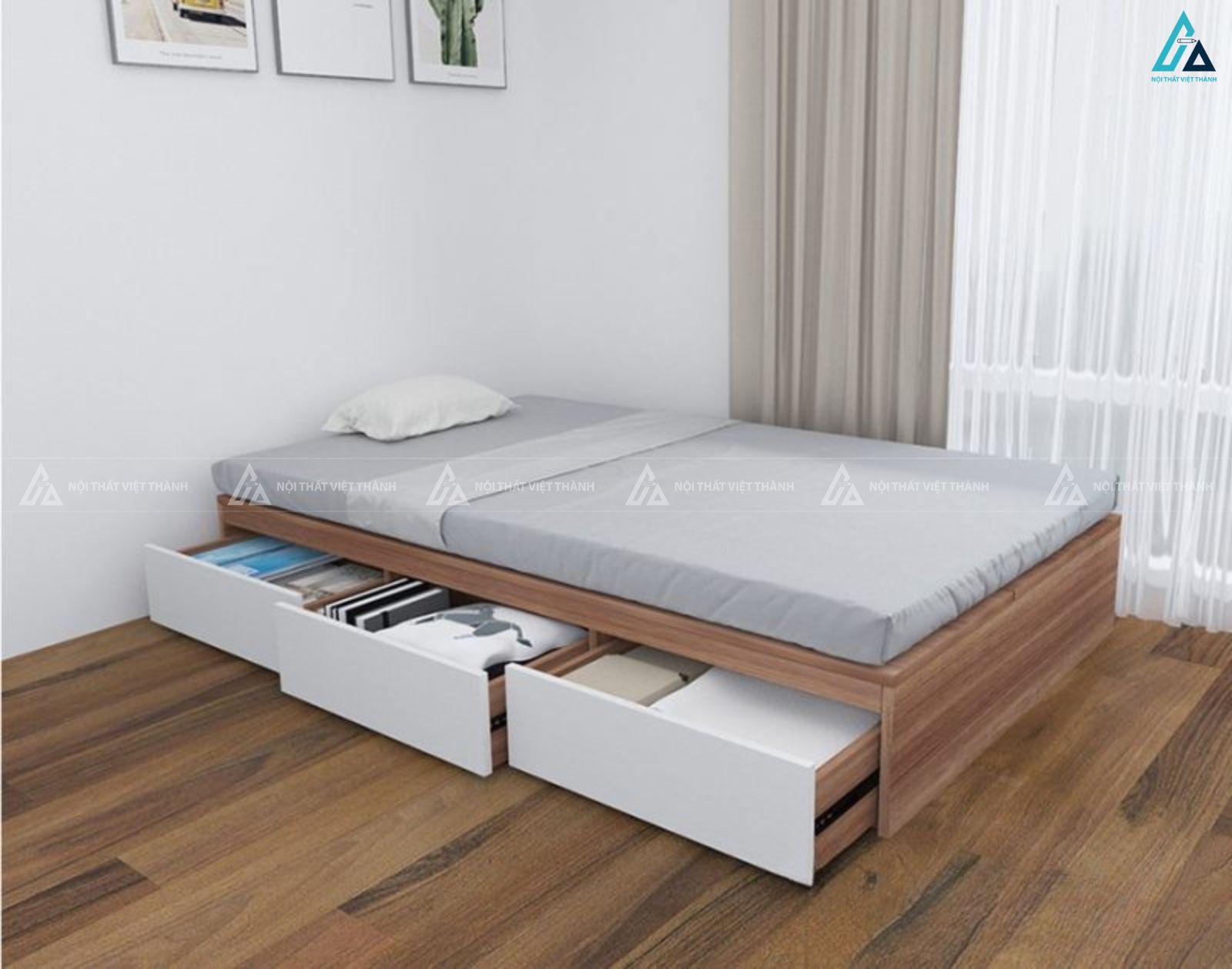 Giường ngủ gỗ công nghiệp tiện nghi với ngăn kéo chứa đồ rộng rãi 1