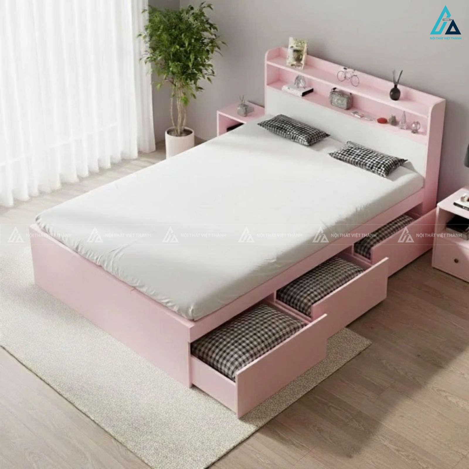 Giường ngủ gỗ công nghiệp có ngăn kéo và kệ đầu giường đa năng 4