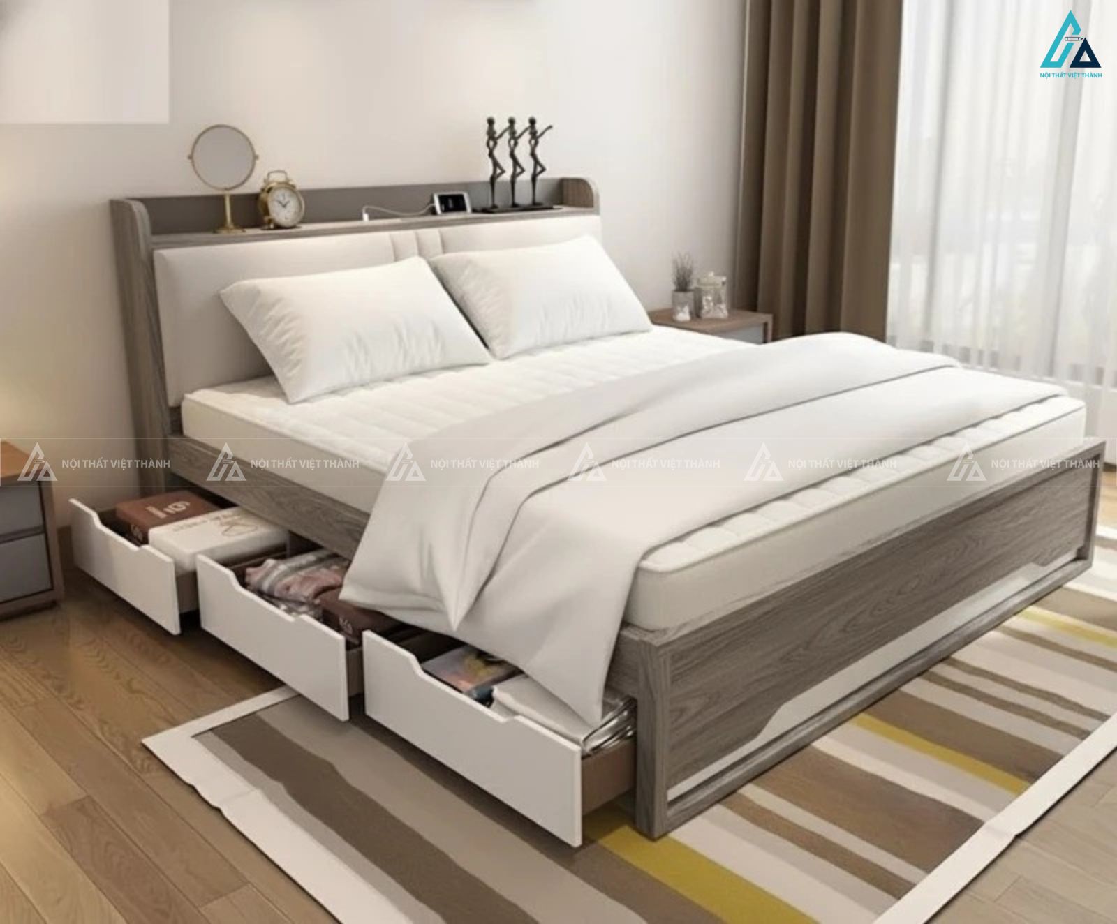 Giường ngủ gỗ công nghiệp đa năng thông minh tích hợp khoang chứa đồ 2