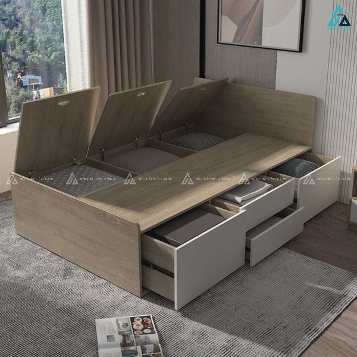 Giường gỗ công nghiệp thông minh tích hợp ngăn chứa đồ tinh tế 1
