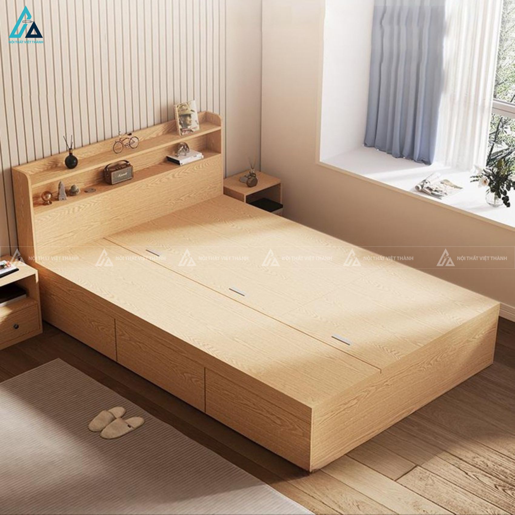 Giường gỗ công nghiệp thiết kế ngăn kéo thông minh tinh tế gọn gàng 1