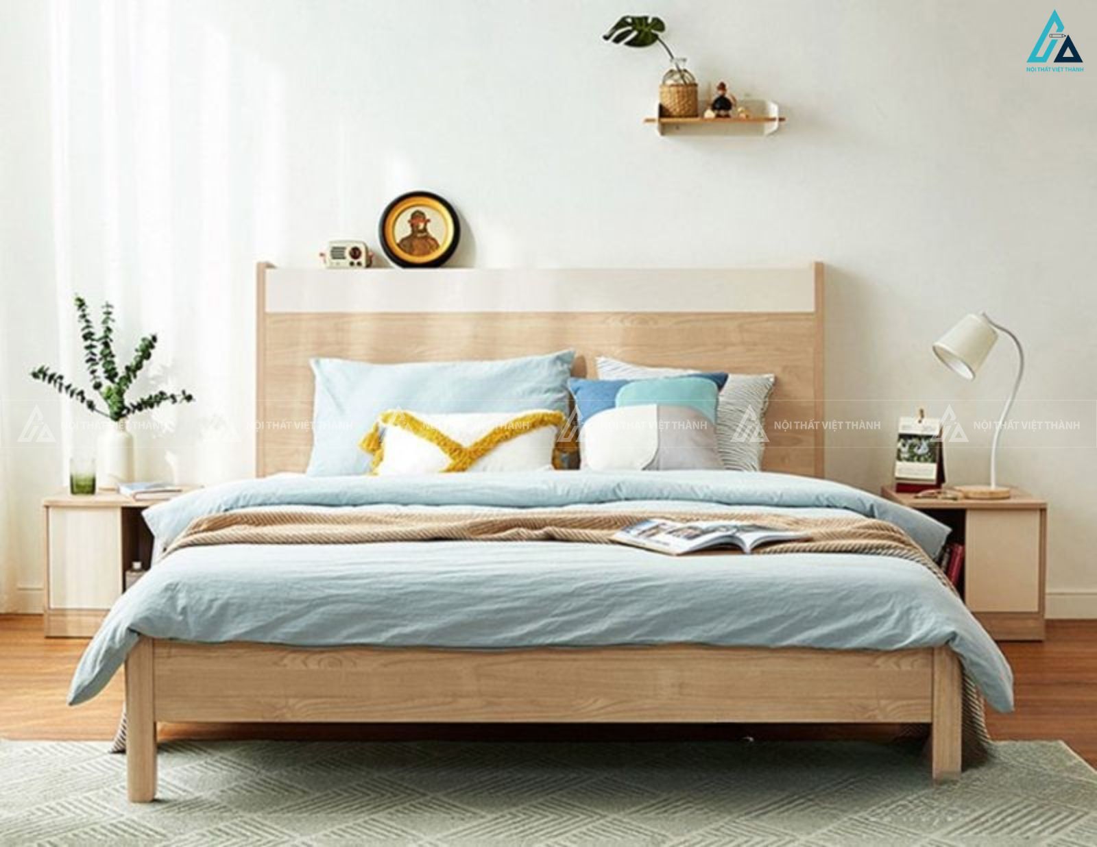 Giường gỗ công nghiệp hiện đại thiết kế tối giản cho phòng ngủ ấm áp 3