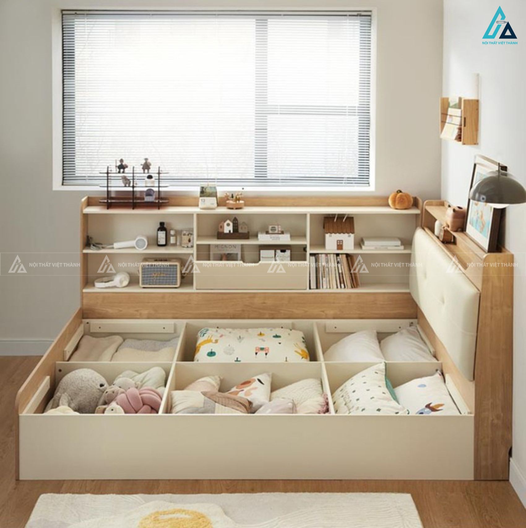 Giường gỗ công nghiệp đa năng tích hợp kệ sách và ngăn chứa đồ 1