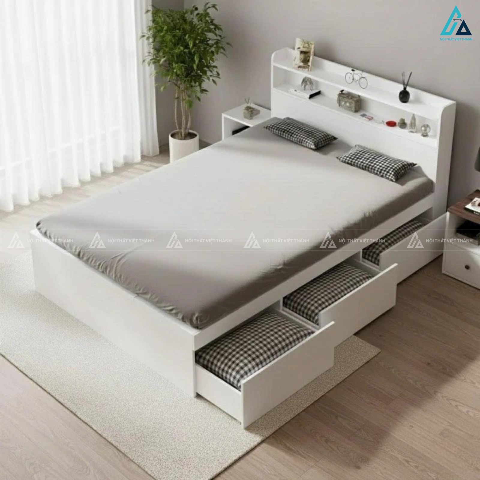 Giường ngủ gỗ công nghiệp có ngăn kéo và kệ đầu giường đa năng 3
