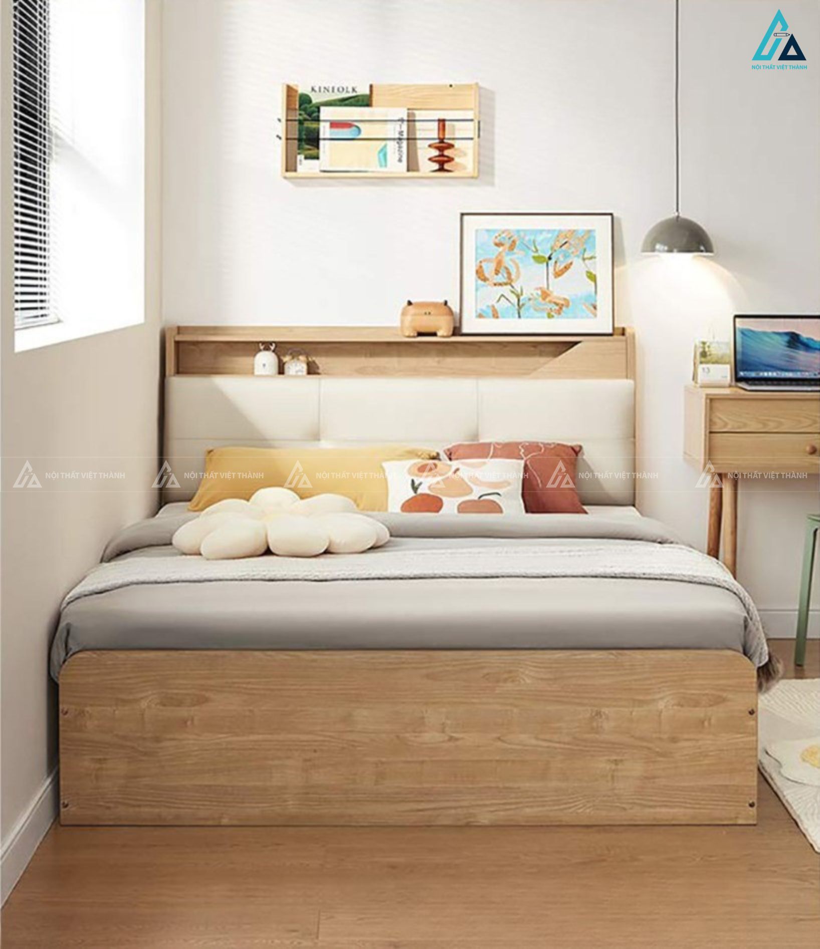 Giường gỗ công nghiệp đa năng tích hợp kệ sách và ngăn chứa đồ 2
