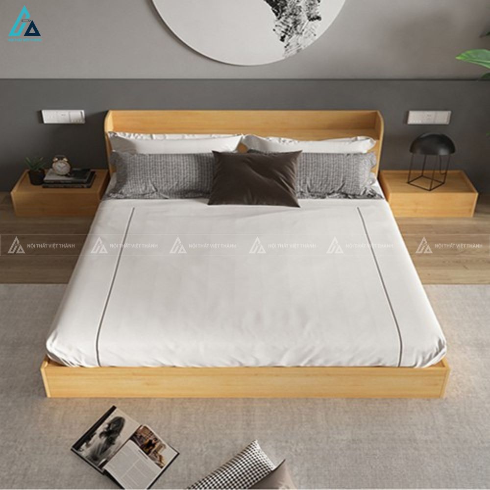 Giường gỗ công nghiệp thấp sàn tích hợp kệ đầu giường thông minh 2
