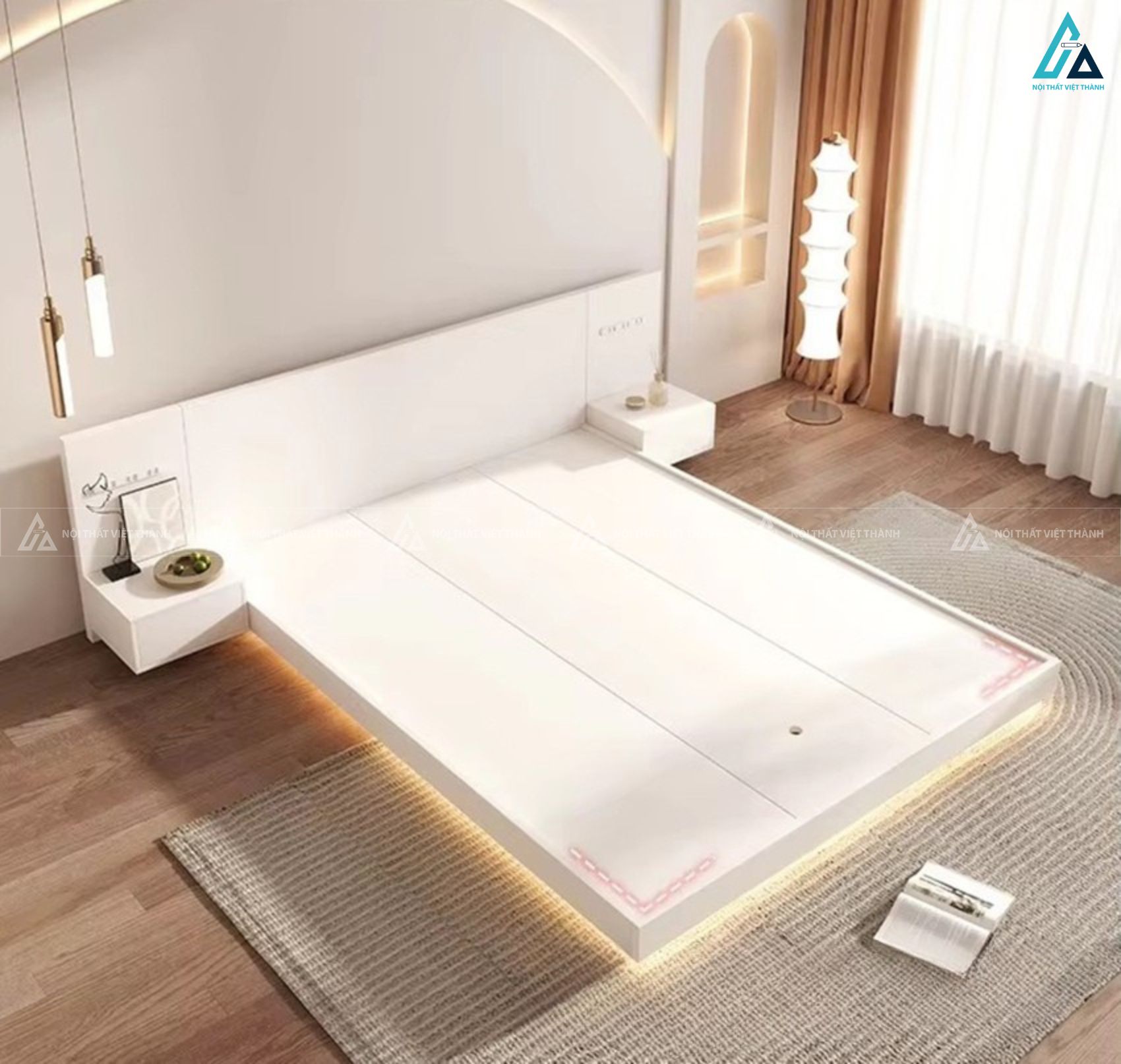 Giường gỗ công nghiệp hiện đại phong cách tối giản tích hợp led 2