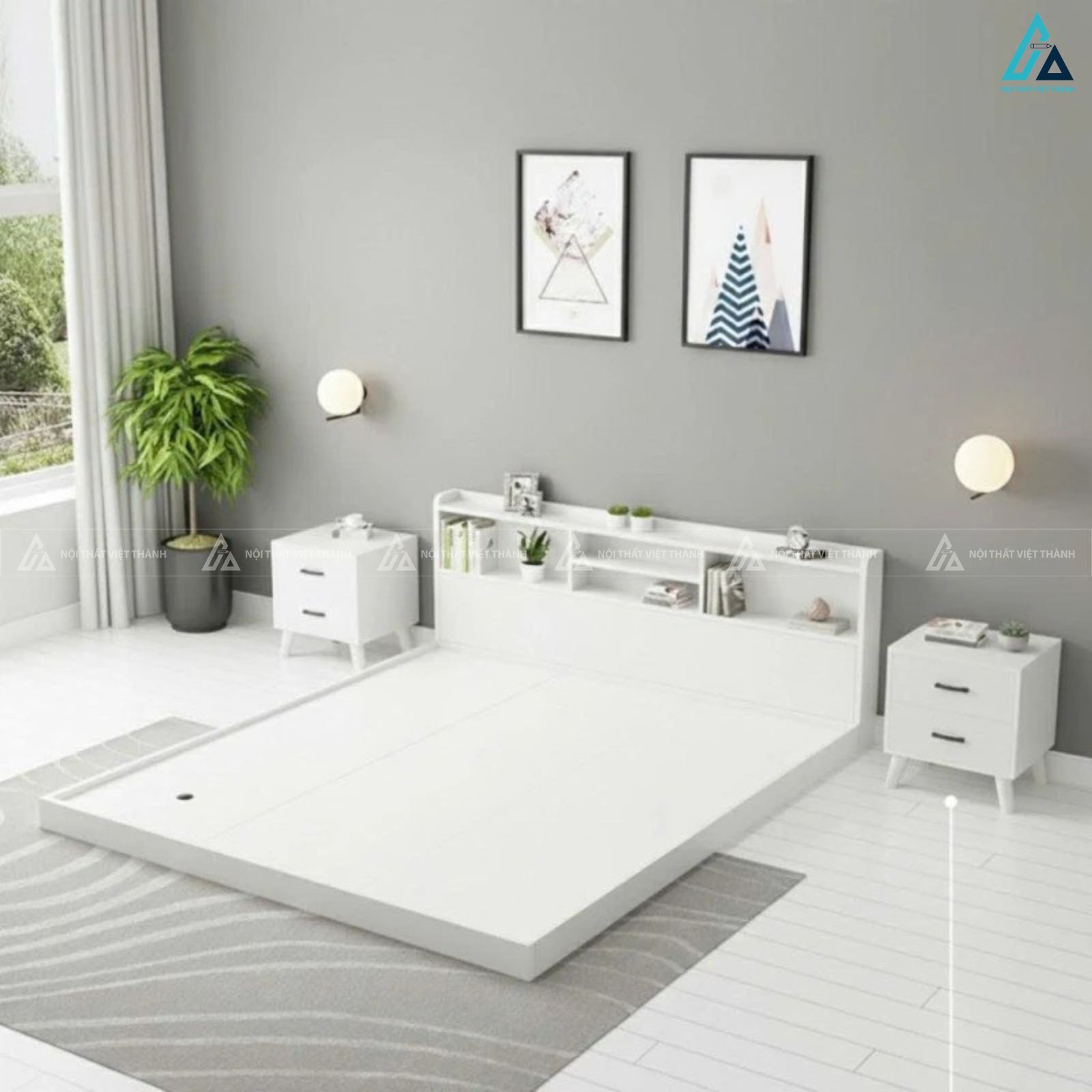 Giường gỗ công nghiệp thiết kế đa năng kèm kệ để đồ thông minh 2