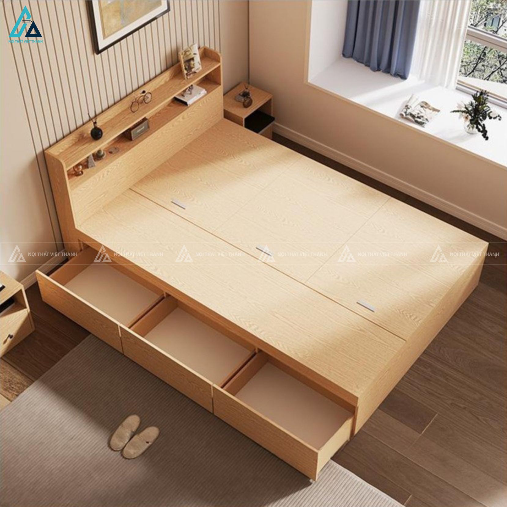 Giường gỗ công nghiệp thiết kế ngăn kéo thông minh tinh tế gọn gàng 2