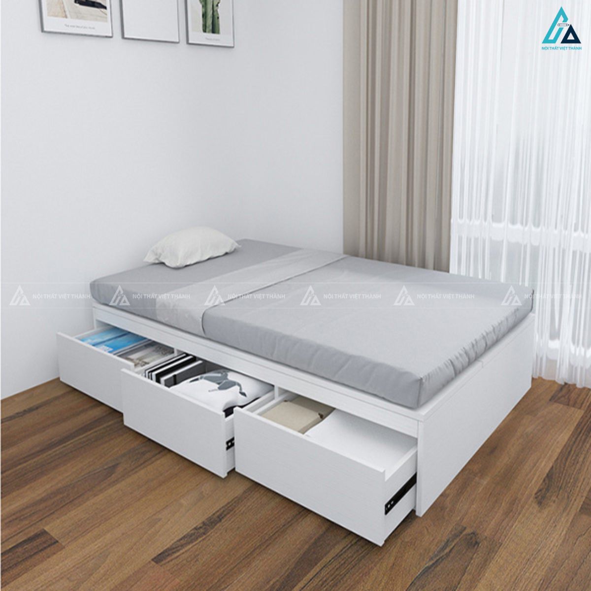 Giường ngủ gỗ công nghiệp tiện nghi với ngăn kéo chứa đồ rộng rãi 2