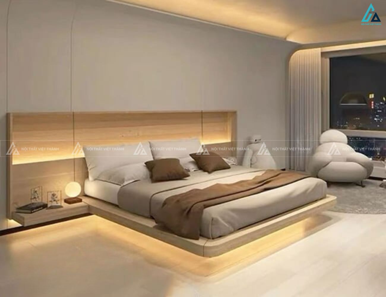 Giường gỗ công nghiệp kiểu bệt tối giản phong cách Nhật Bản 1