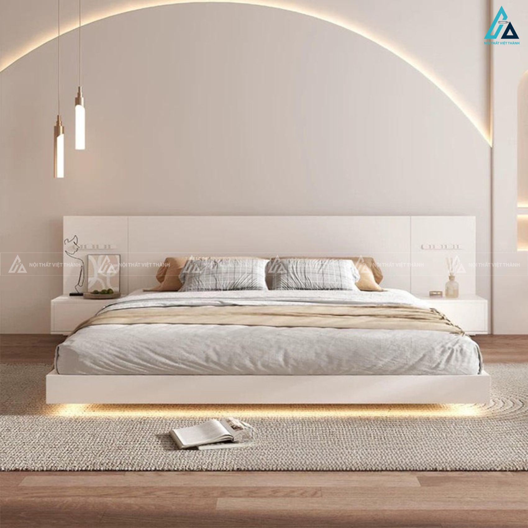 Giường gỗ công nghiệp hiện đại phong cách tối giản tích hợp led 1