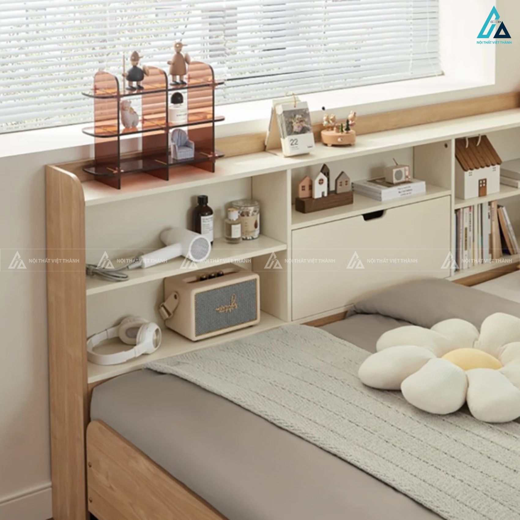 Giường gỗ công nghiệp đa năng tích hợp kệ sách và ngăn chứa đồ 3