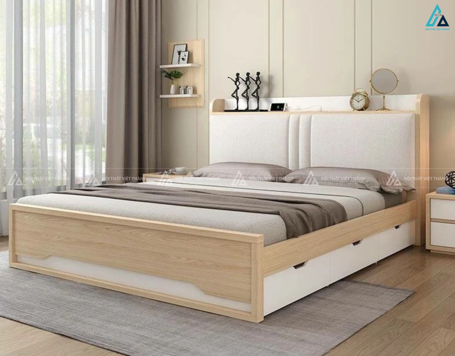 Giường ngủ gỗ công nghiệp đa năng thông minh tích hợp khoang chứa đồ