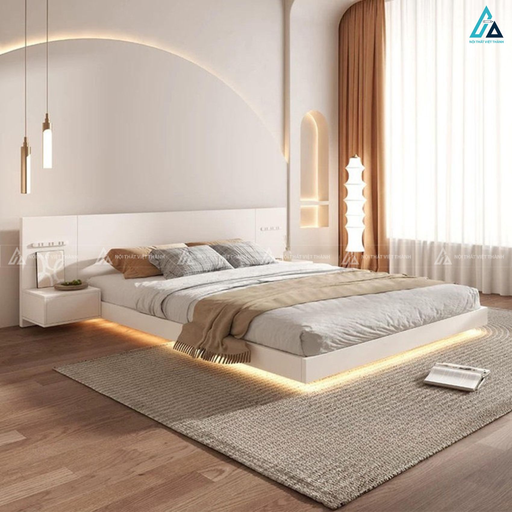 Giường gỗ công nghiệp hiện đại phong cách tối giản tích hợp led 5