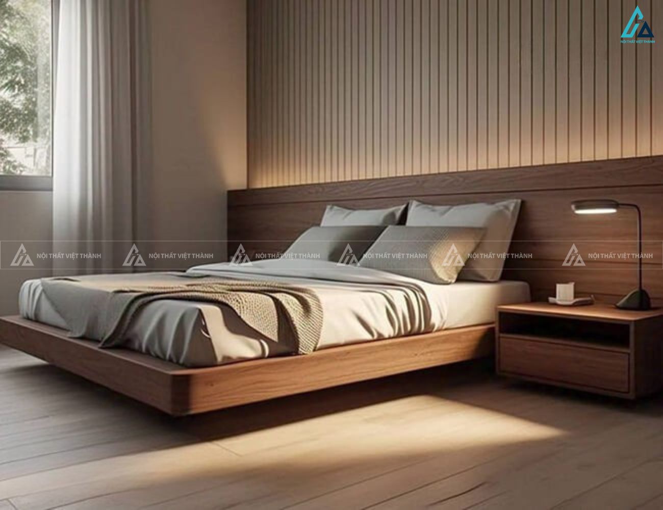Giường gỗ công nghiệp kiểu bệt tối giản phong cách Nhật Bản 3