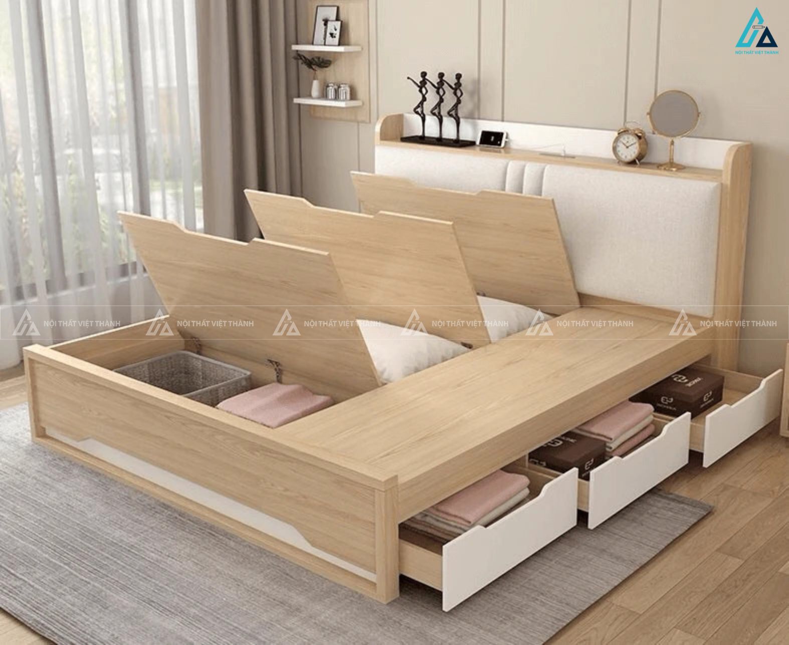 Giường ngủ gỗ công nghiệp đa năng thông minh tích hợp khoang chứa đồ 4