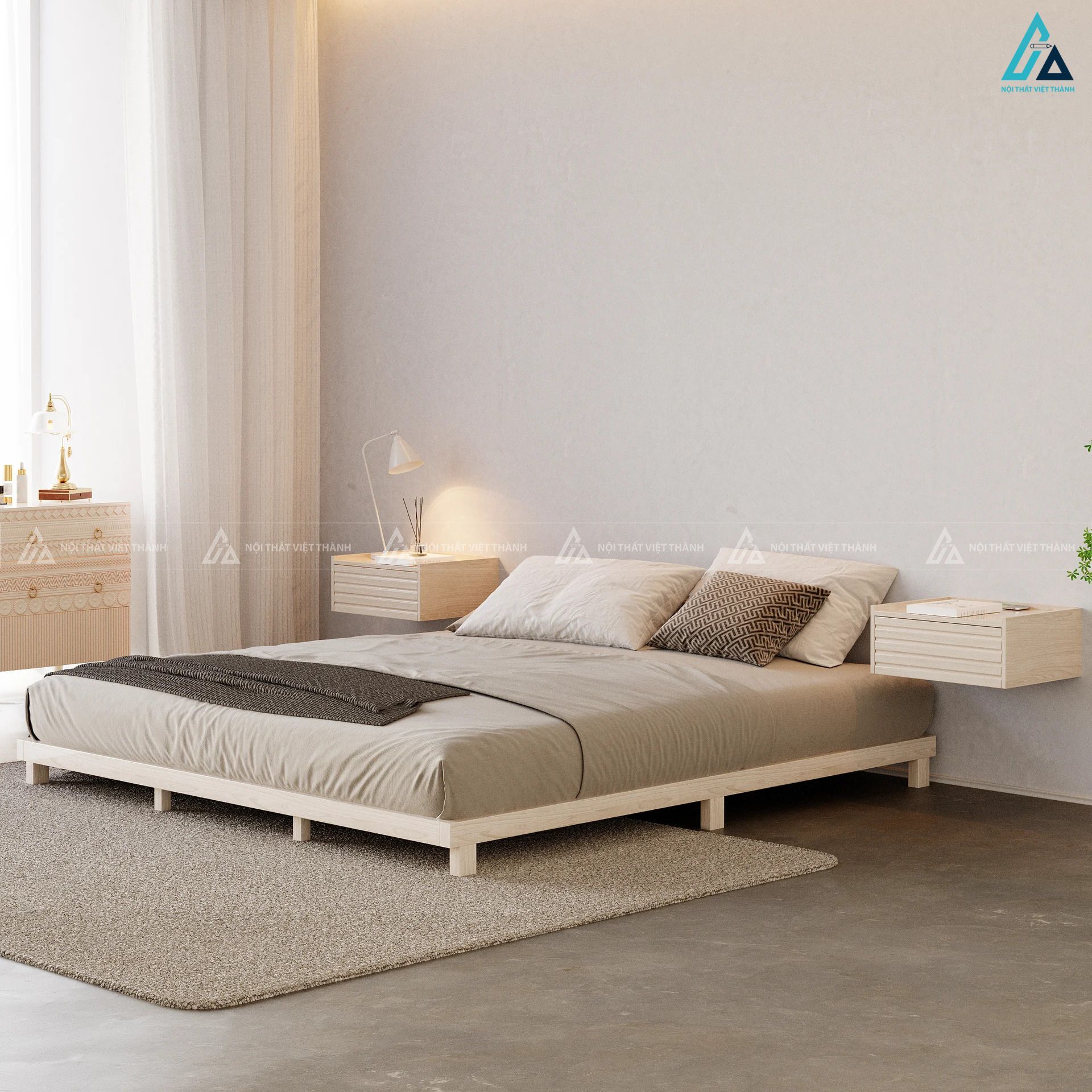 Giường ngủ gỗ công nghiệp kiểu Nhật tối giản đầy tiện nghi 4
