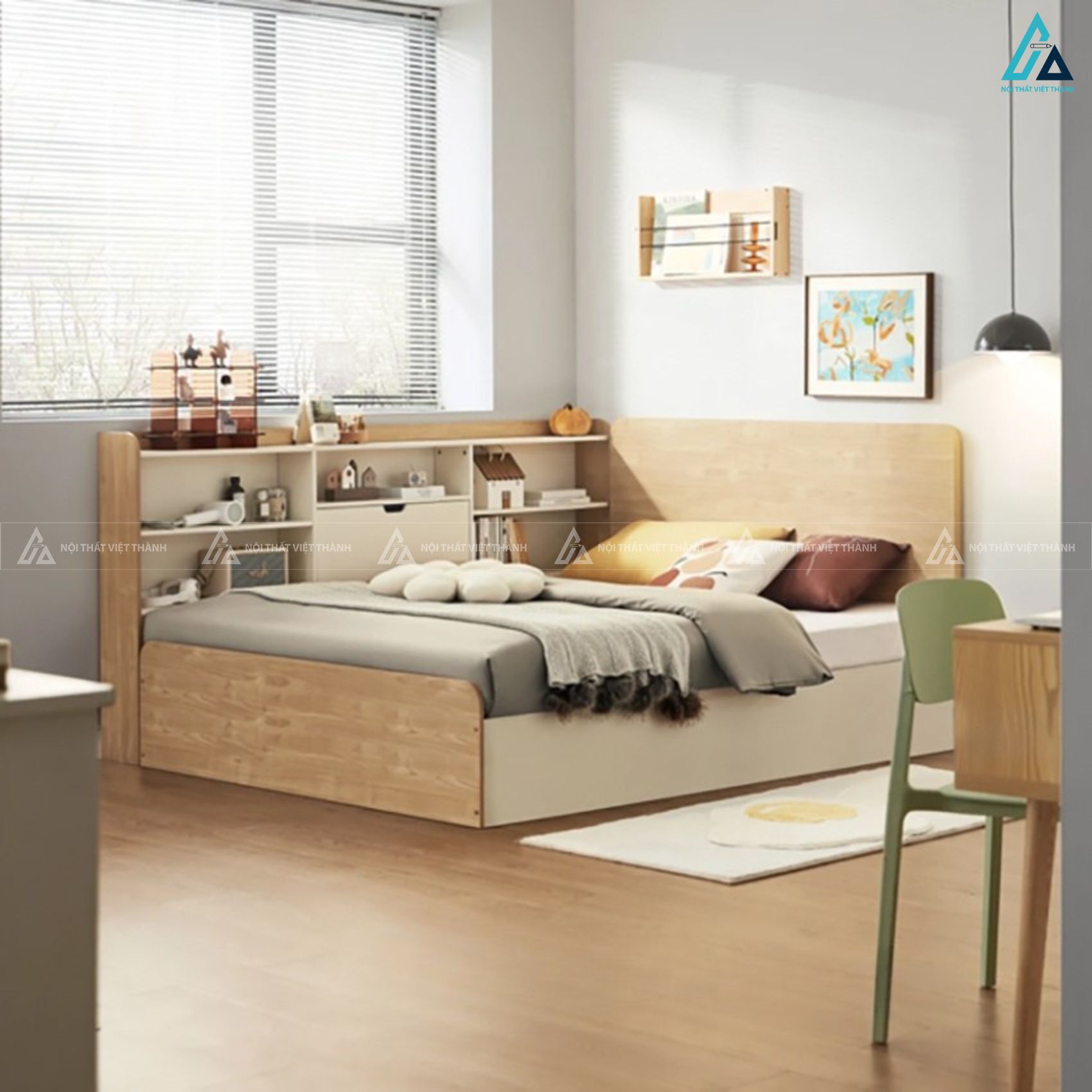 Giường gỗ công nghiệp đa năng tích hợp kệ sách và ngăn chứa đồ 5