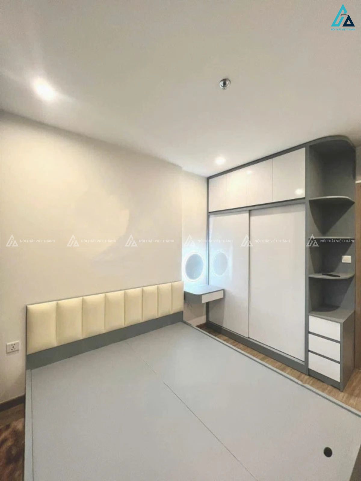 Giường gỗ công nghiệp bọc nệm đầu giường tối giản tiện nghi 4