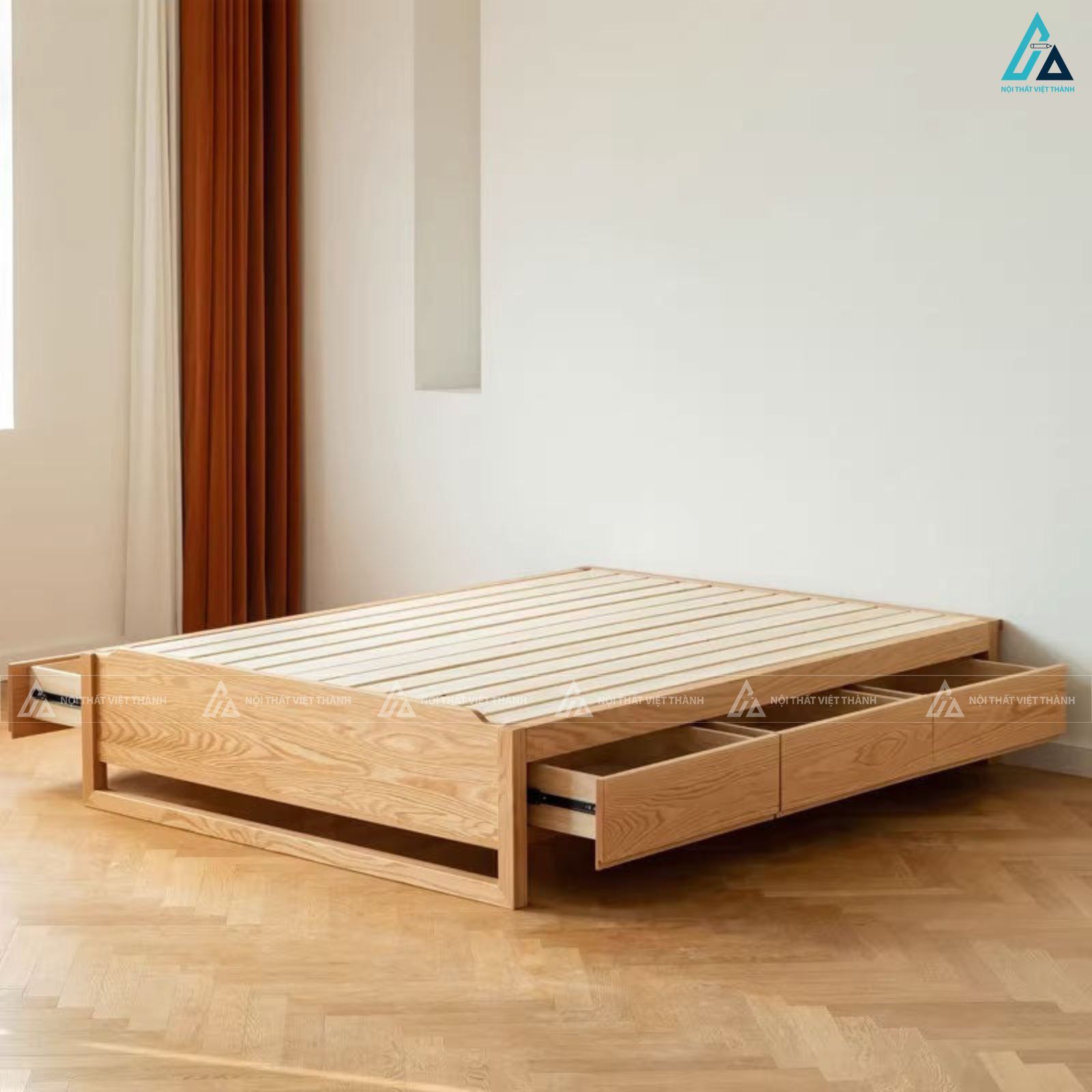 Giường ngủ gỗ tự nhiên tối giản tích hợp ngăn kéo chứa đồ tiện nghi 3