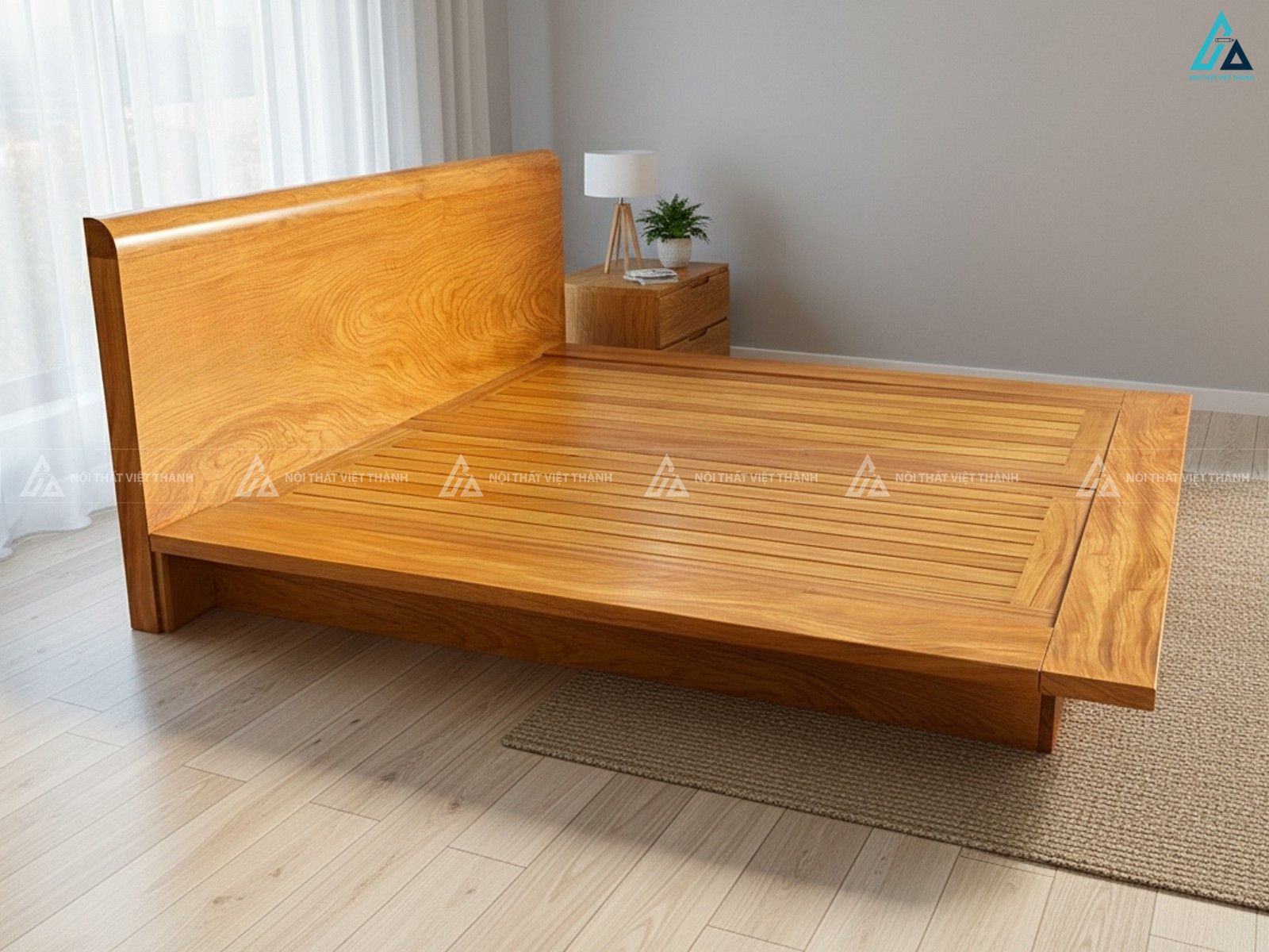 Giường ngủ gỗ tự nhiên kiểu Nhật thiết kế tối giản bền bỉ 1