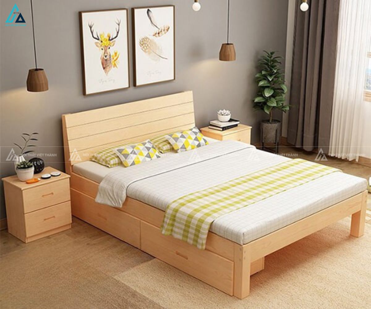 Giường ngủ gỗ tự nhiên ngăn kéo cao cấp tối ưu không gian sống