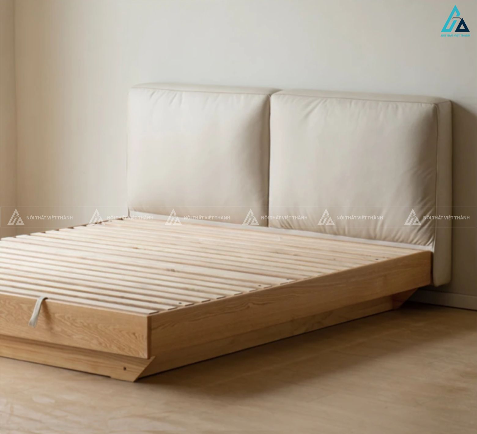 Giường ngủ gỗ tự nhiên đầu bọc nệm phong cách Bắc Âu thanh lịch 3