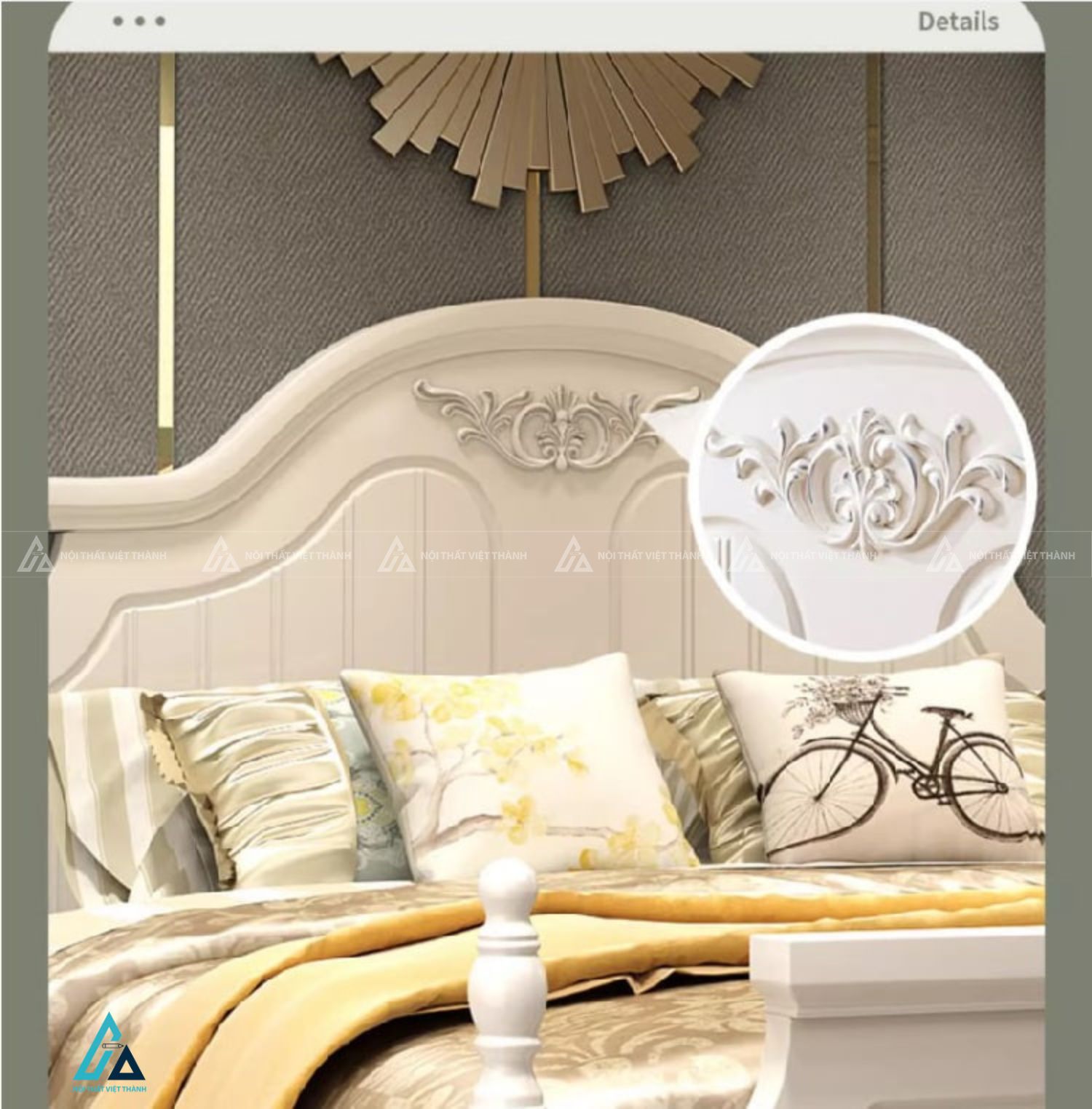 Giường ngủ gỗ tự nhiên phong cách tân cổ điển màu trắng thanh lịch 3
