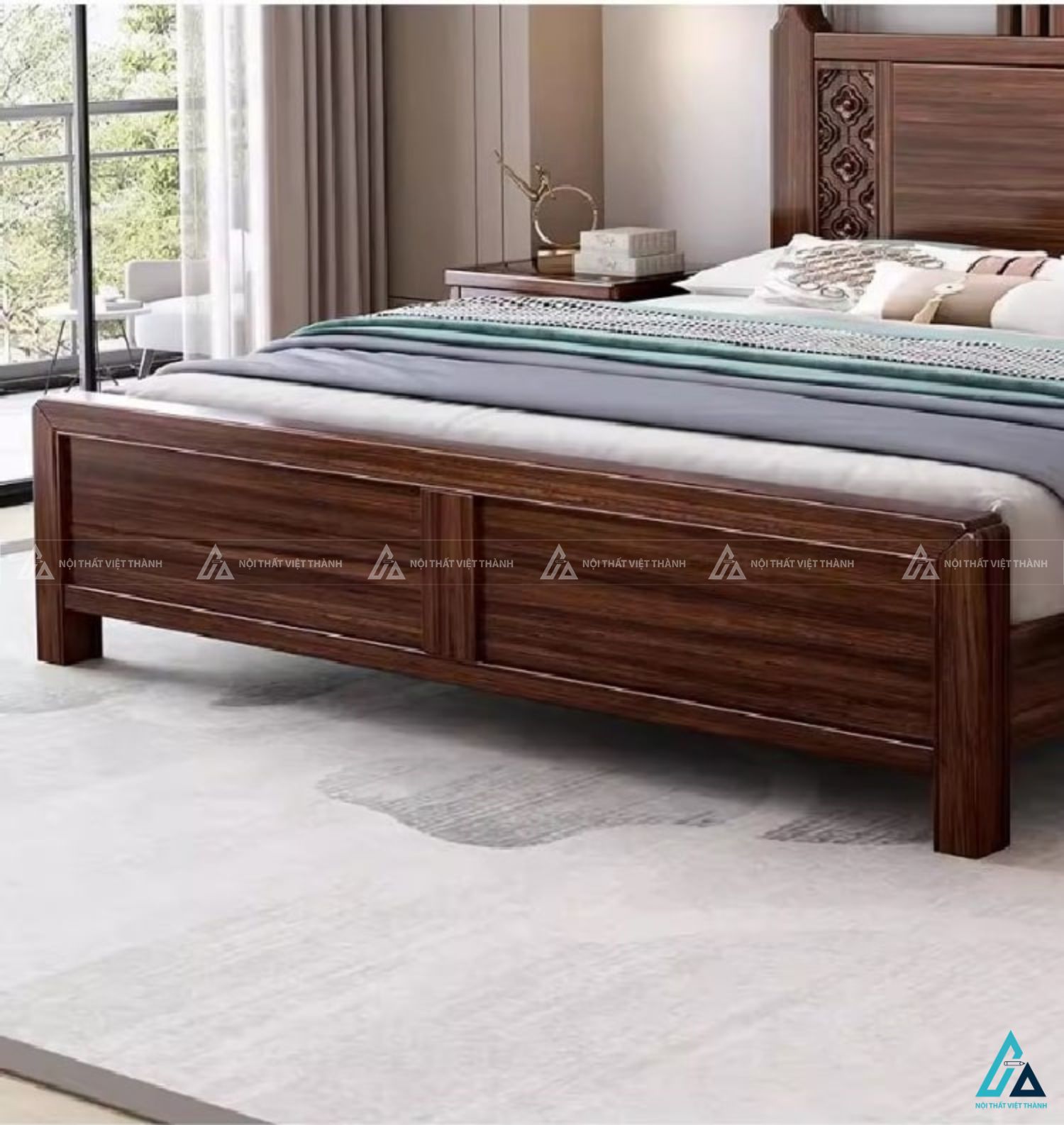 Mẫu giường gỗ tự nhiên vách chạm khắc tinh xảo cho phòng ngủ 4