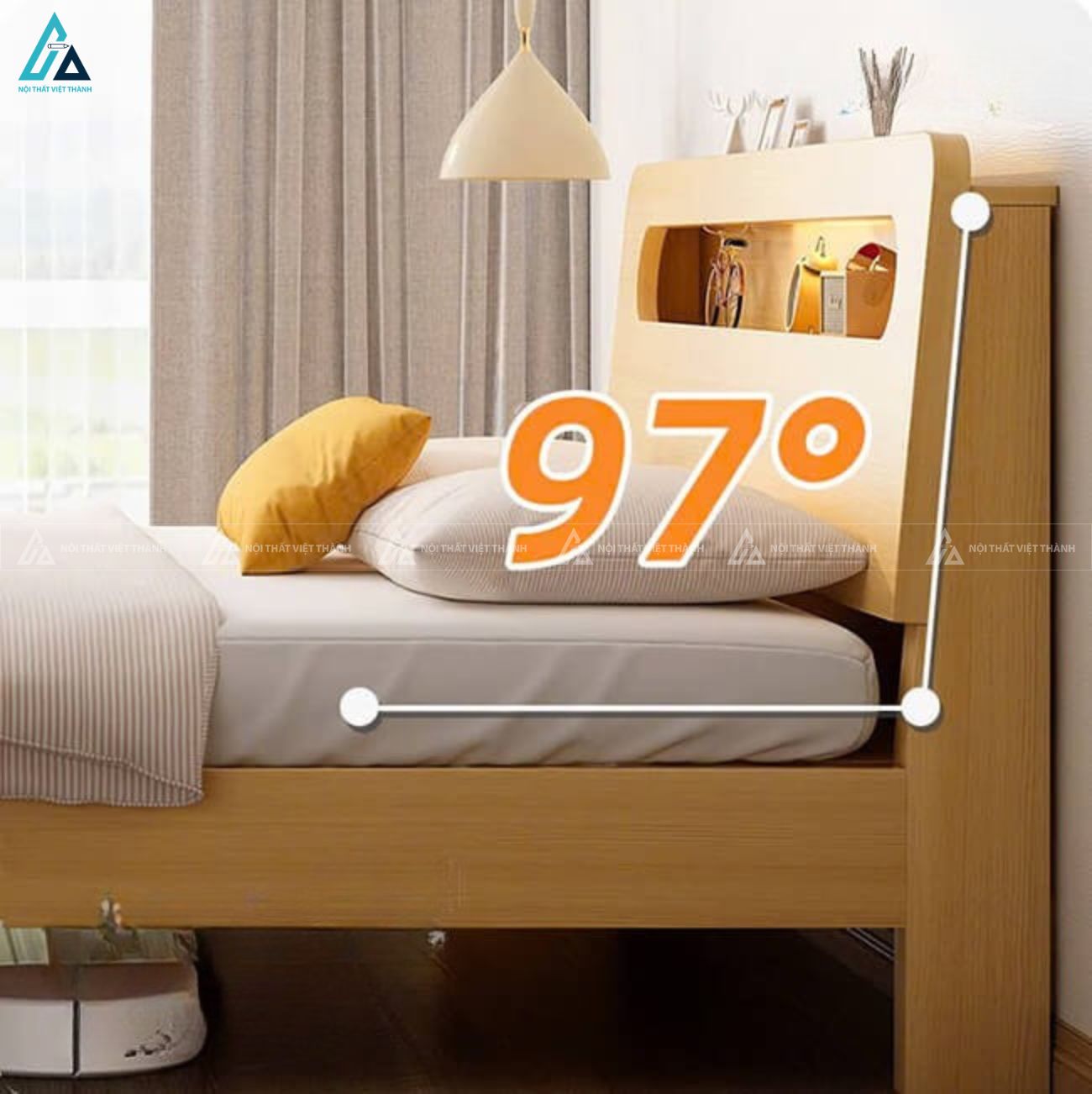 Giường ngủ gỗ tự nhiên có kệ đầu giường tích hợp đèn led tiện lợi 2