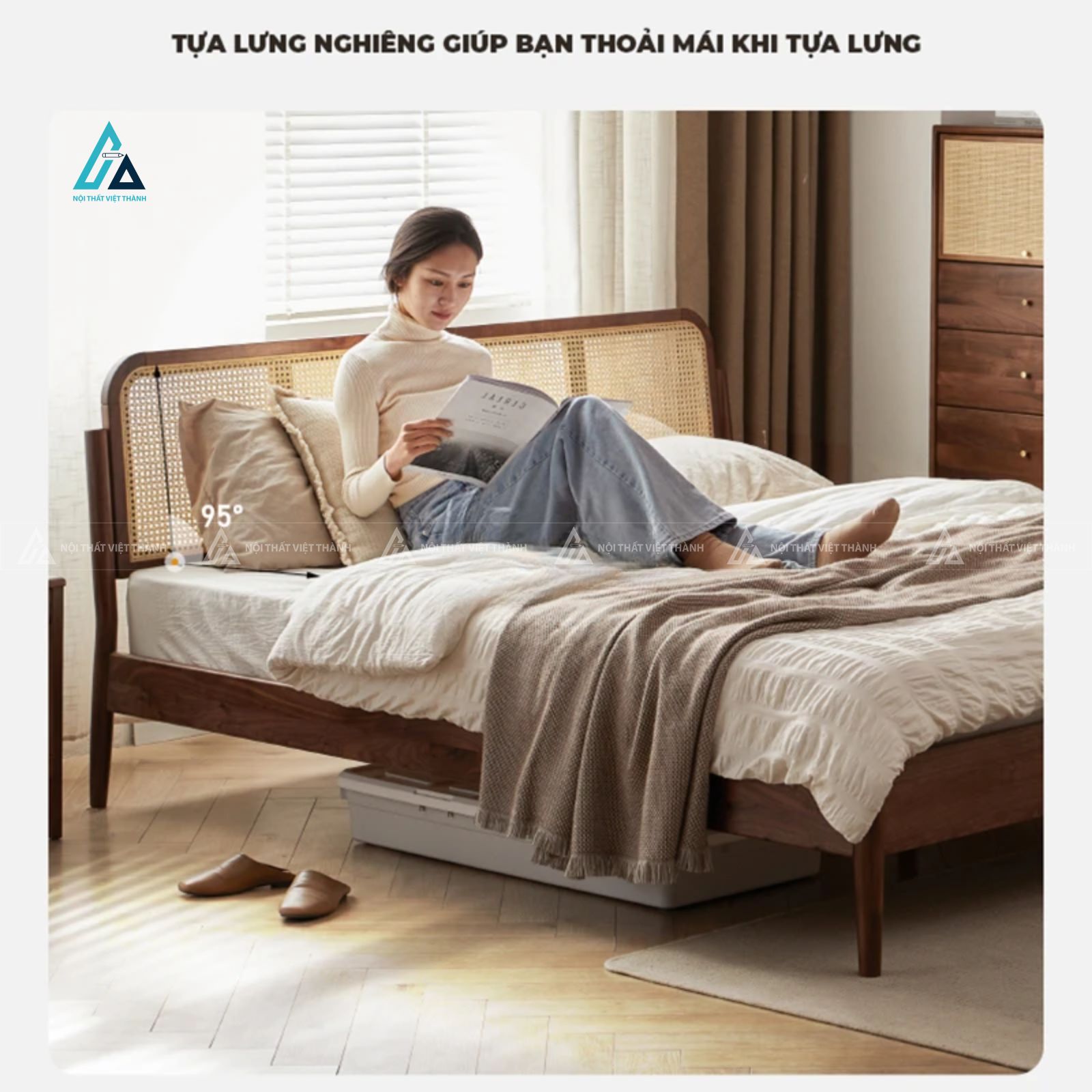 Giường ngủ gỗ tự nhiên đầu mây đan mang vẻ đẹp mộc mạc thư giãn 1