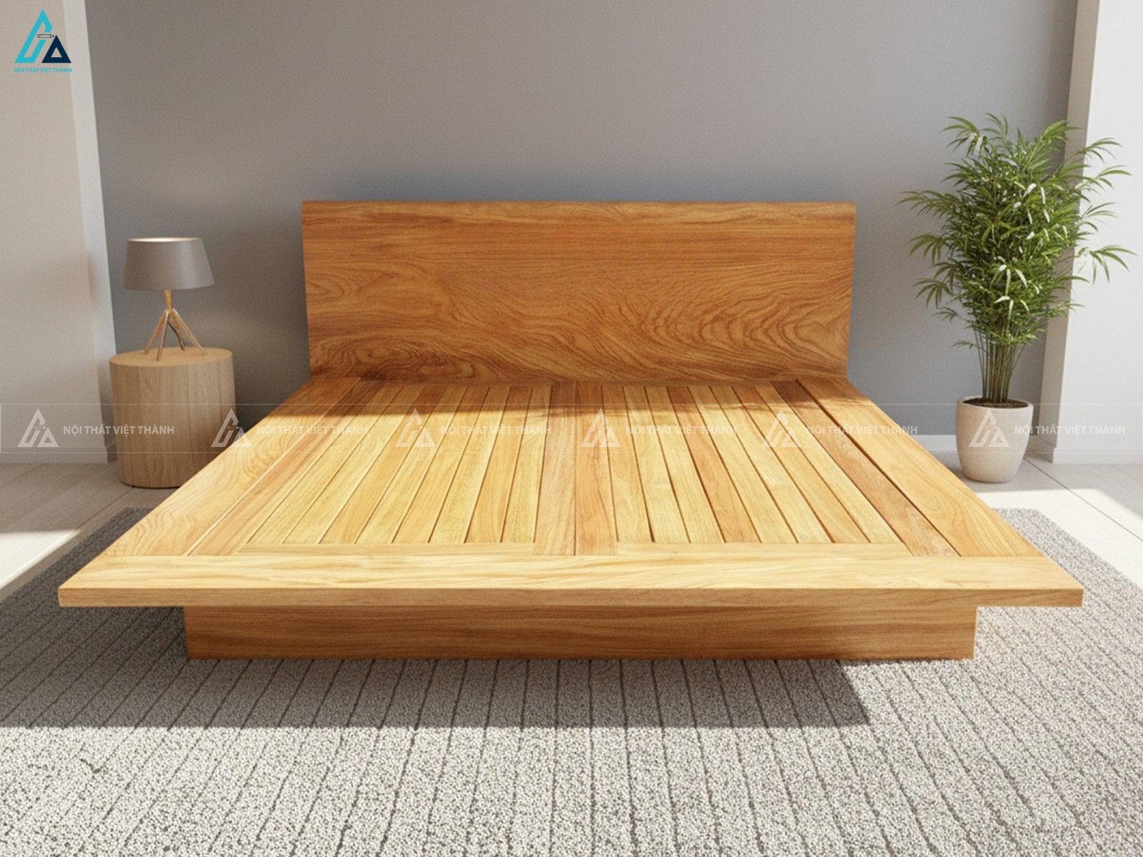 Giường ngủ gỗ tự nhiên kiểu Nhật thiết kế tối giản bền bỉ