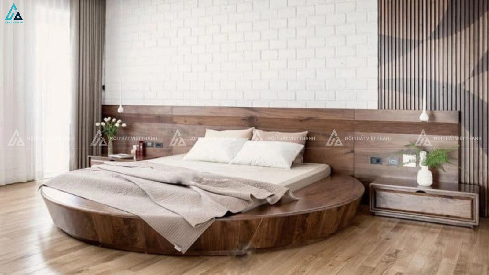 Giường ngủ gỗ tự nhiên hình tròn thiết kế sang trọng đẳng cấp 1