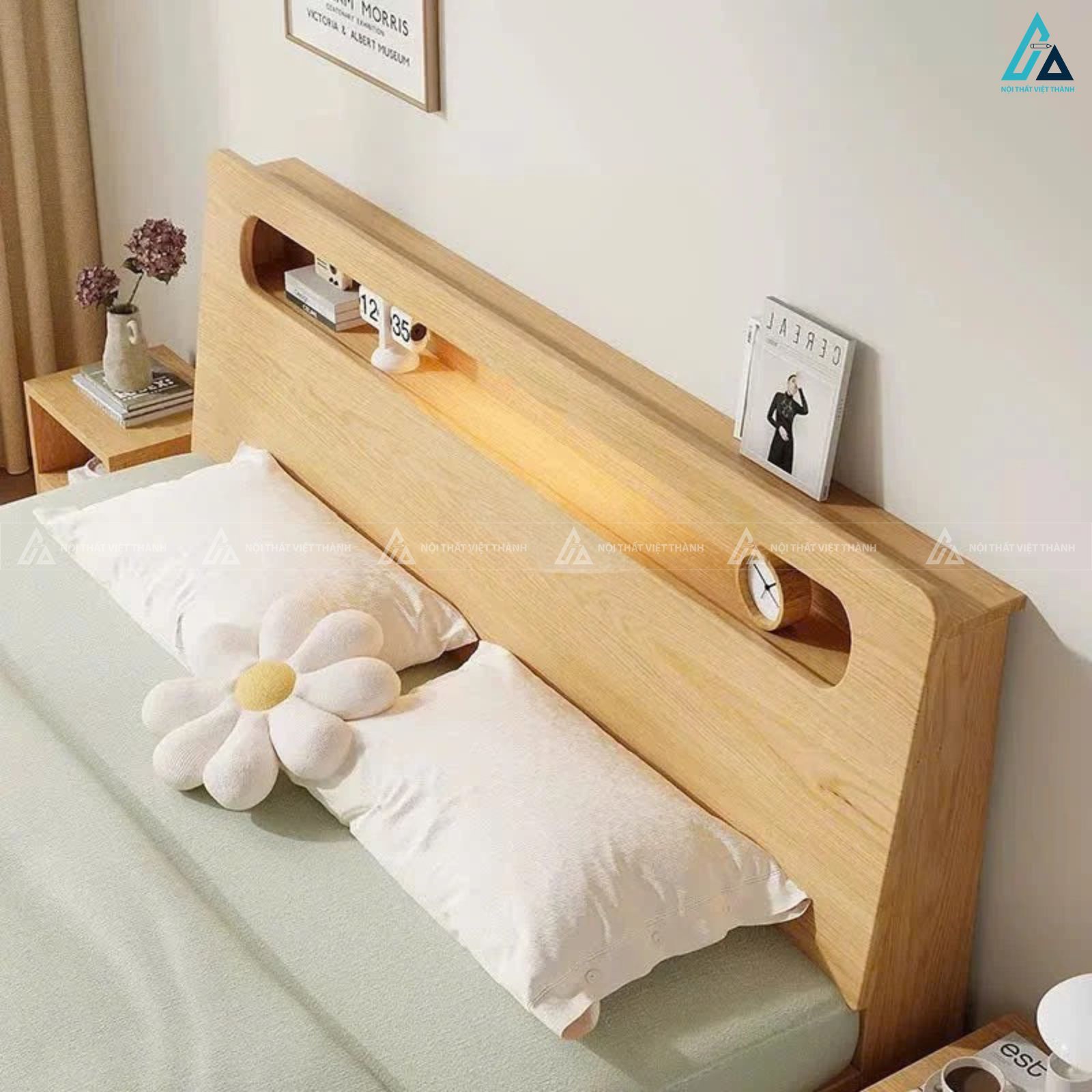 Giường ngủ gỗ tự nhiên tối giản với không gian lưu trữ đầu giường 2
