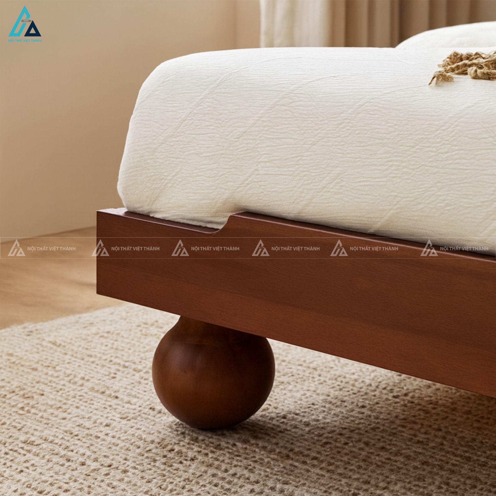 Giường ngủ gỗ tự nhiên đầu giường bọc vải họa tiết nghệ thuật 4