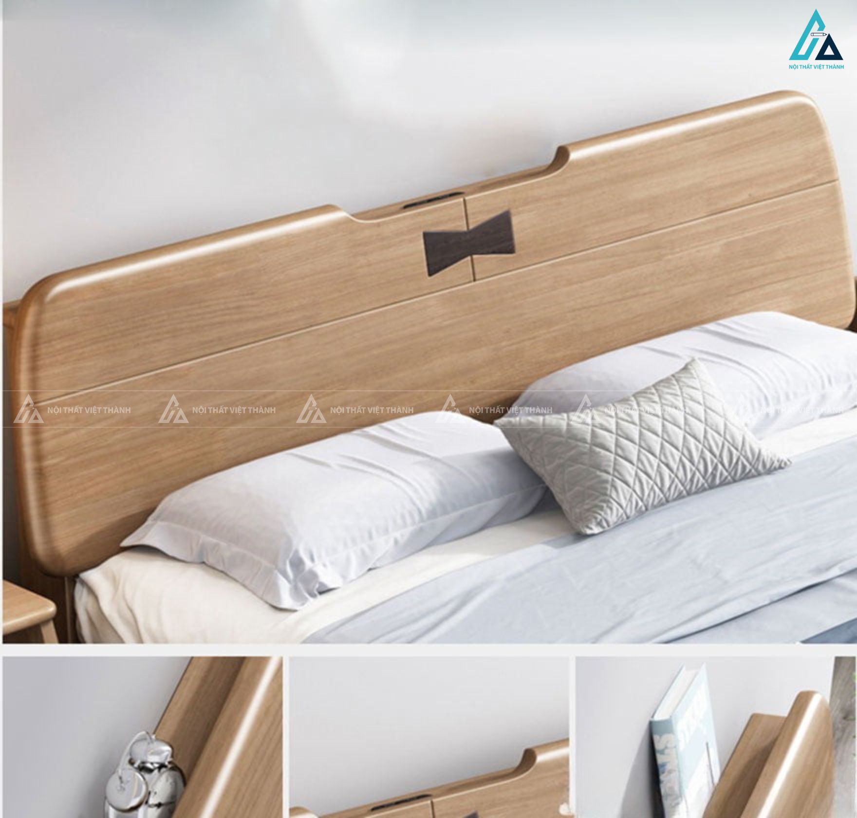 Mẫu giường gỗ tự nhiên thiết kế bo góc thanh lịch cho phòng ngủ 4
