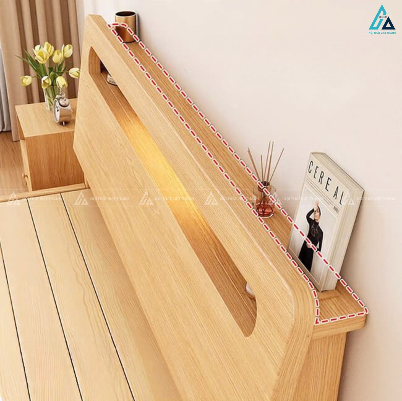 Giường ngủ gỗ tự nhiên có kệ đầu giường tích hợp đèn led tiện lợi 4